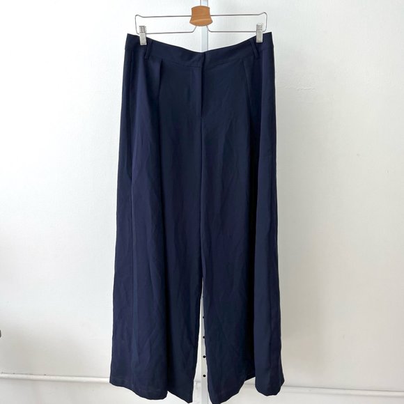 Anthropologie Pants - Elevenses Anthropologie Extra Wide Leg High Waist Pleated Pants Navy Blue M